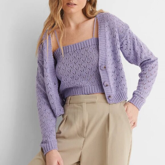 Anthropologie Eyelet Village Crochet Cardigan by Crescent Lavender SZ MEDIUM NWT - Picture 1 of 16